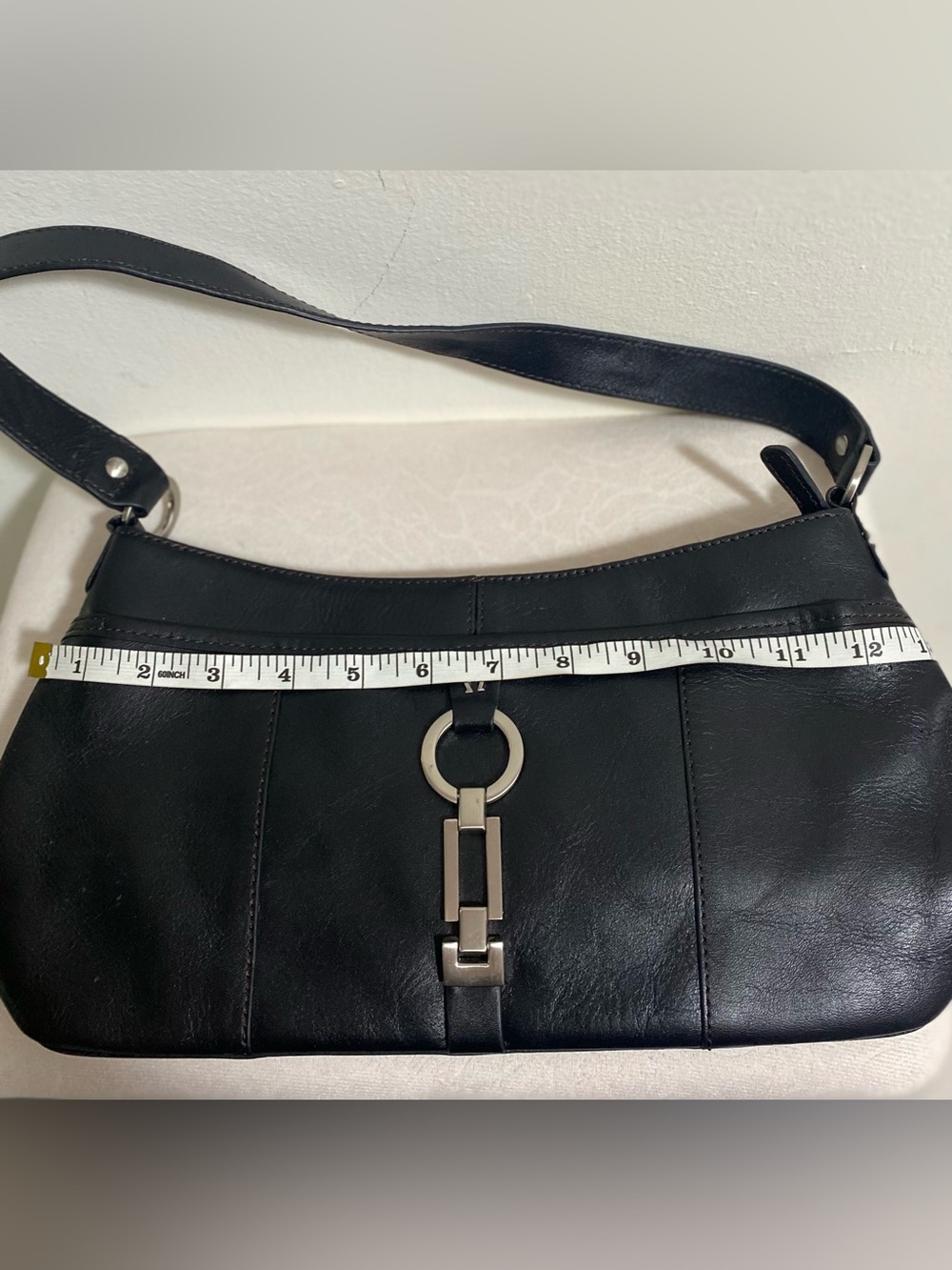 Etienne Aigner Black Leather Shoulder Bag with Silver Hardware - Picture 14 of 16